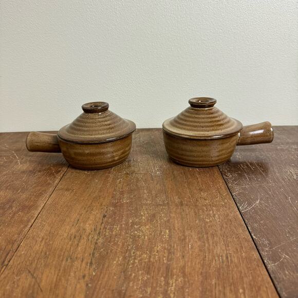 Pair VINTAGE Brown Glazed Stoneware Soup Bean Vented Lidded Tagine bowls - Picture 3 of 7